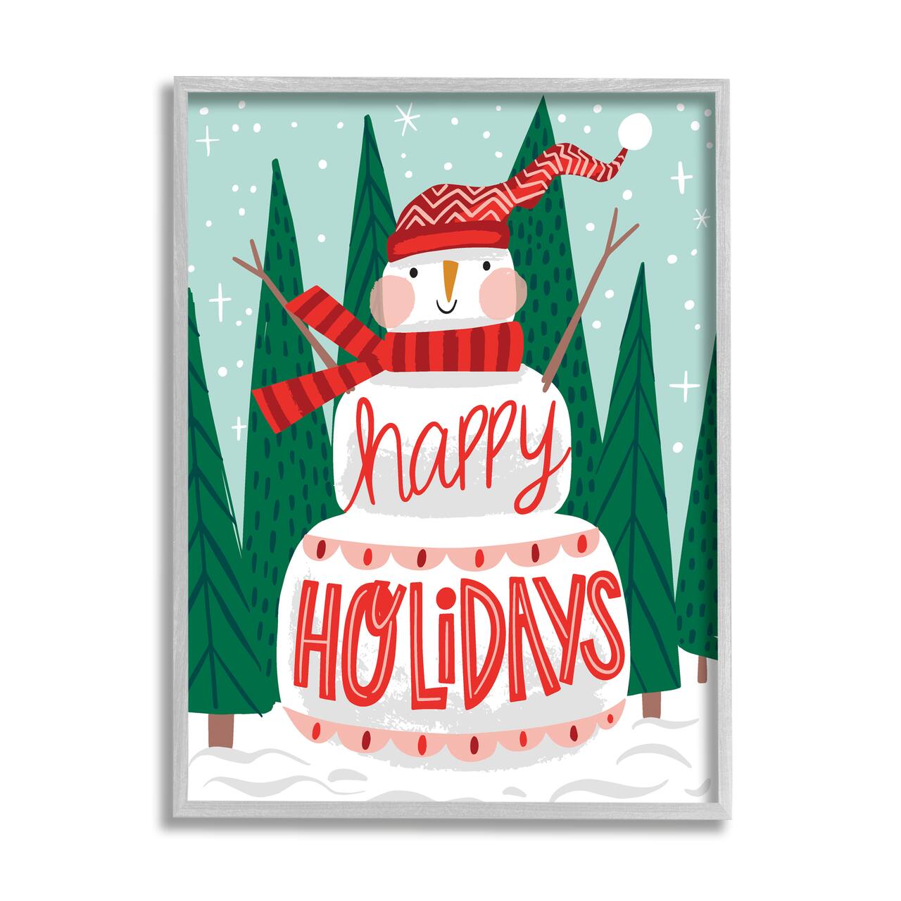 Stupell Industries Happy Holidays Happy Snowman Framed Giclee Art